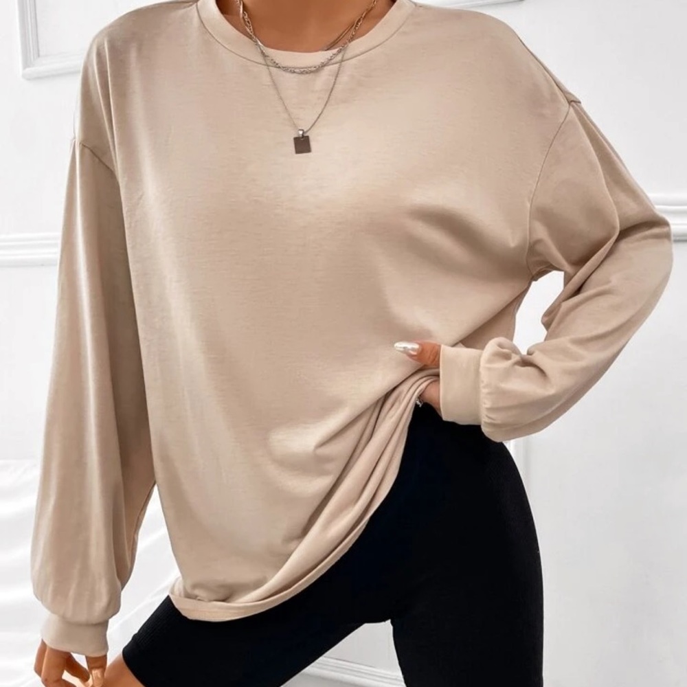 SHEIN Cream Graphic Baggy Hiking Outdoor Long Sleeve Top